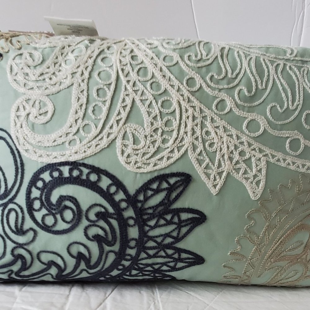 Sea Foam Green with White Navy Lace Embroidery